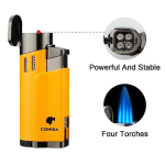 Yellow Cohiba Four-Flame Lighter & Cigar Cutter Set